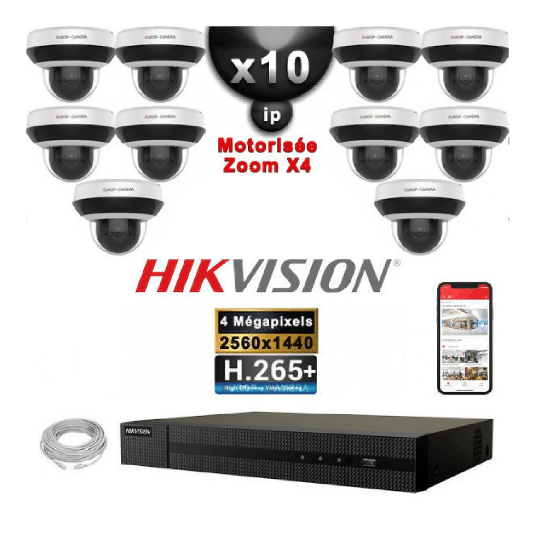 Hikvision Kit Video Surveillance Pro Ip 10X Cameras Poe Domes Motorisee Ir 20M 4 Mp Enregistreur Nvr 16 Canaux H265 3000Go Irmpbbe0Llis — Hikvision au Maroc | Connecto.ma